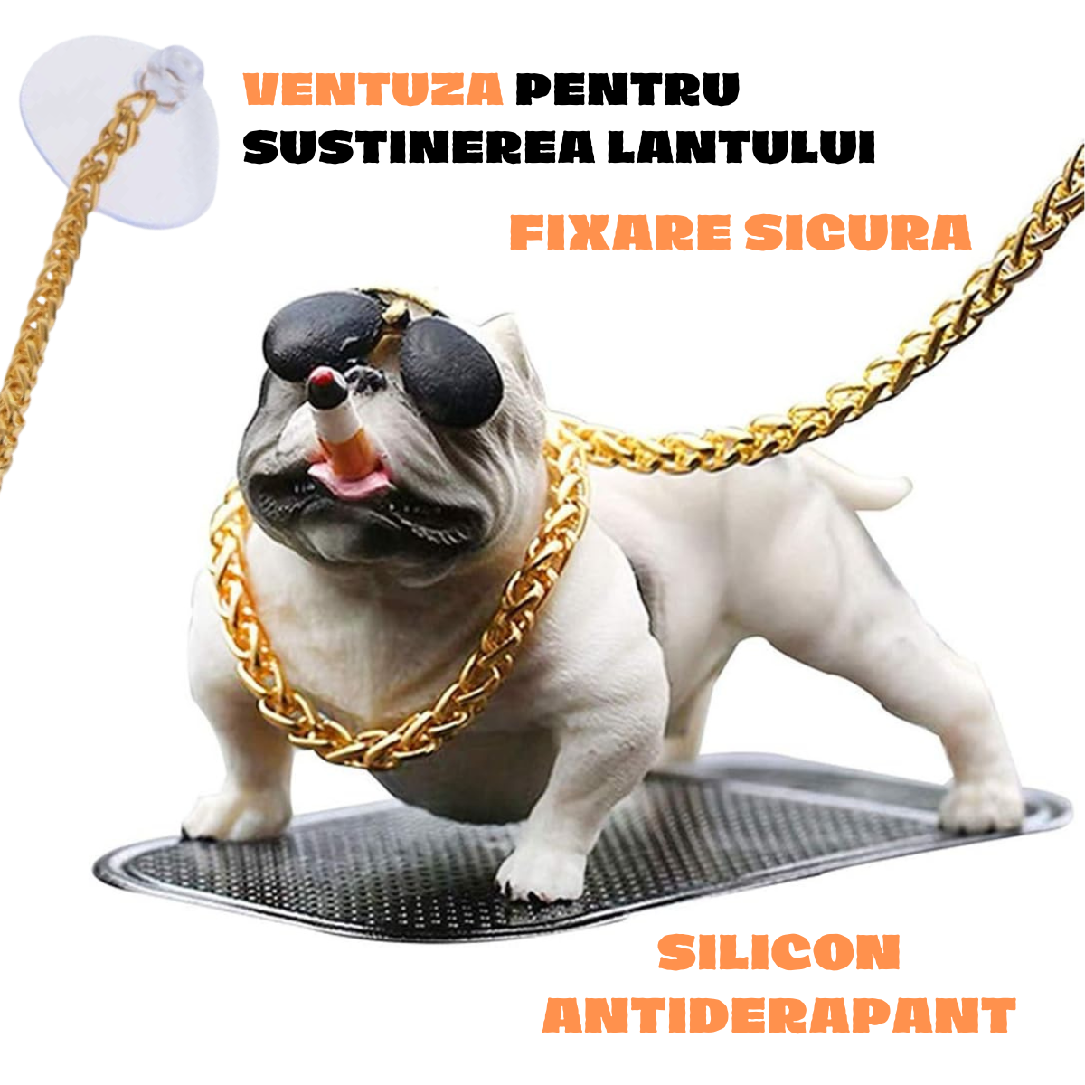Figurina Decorativa, Pitbull, Ornamente Auto, Prindere pe Bord, Suprafata Antialunecare Inclusa, Usor de Montat