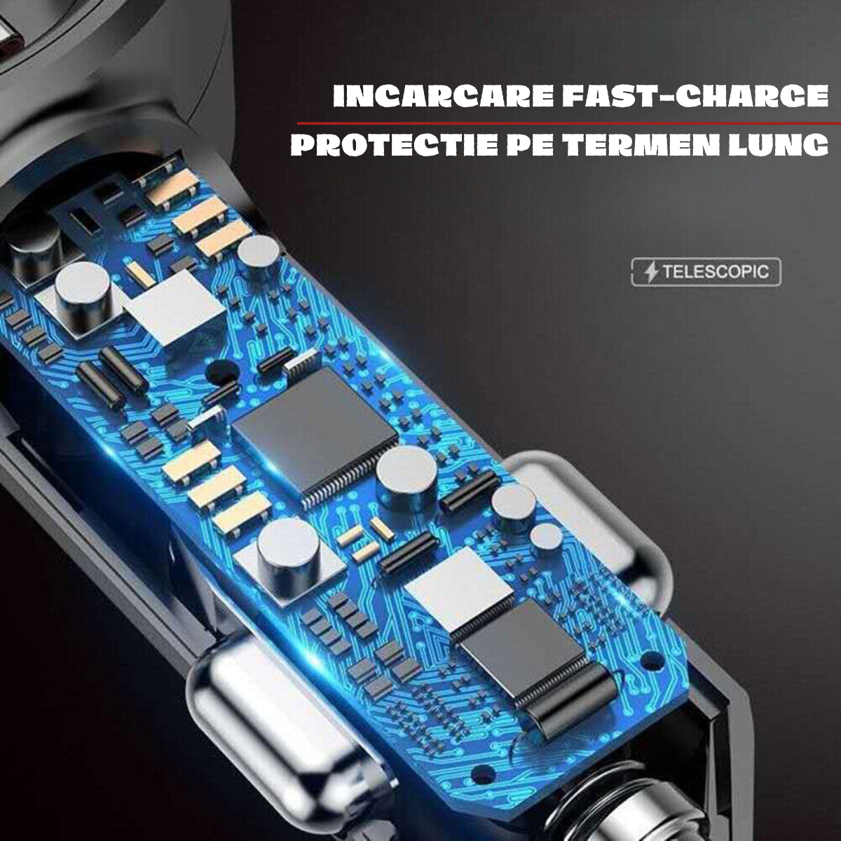 Incarcator auto, Cablu Retractabil, USB Type C / Lightning / Micro USB, 21W, 5V, 1 X USB Port