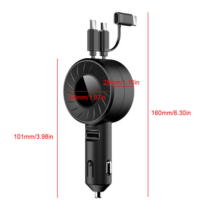 Incarcator auto, Cablu Retractabil, USB Type C / Lightning / Micro USB, 21W, 5V, 1 X USB Port