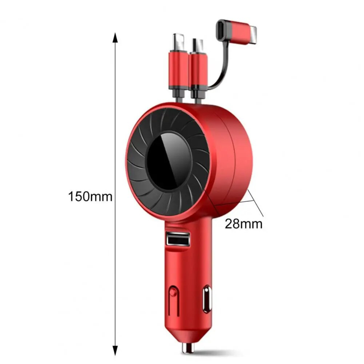 Incarcator auto, Cablu Retractabil, USB Type C / Lightning / Micro USB, 21W, 5V, 1 X USB Port