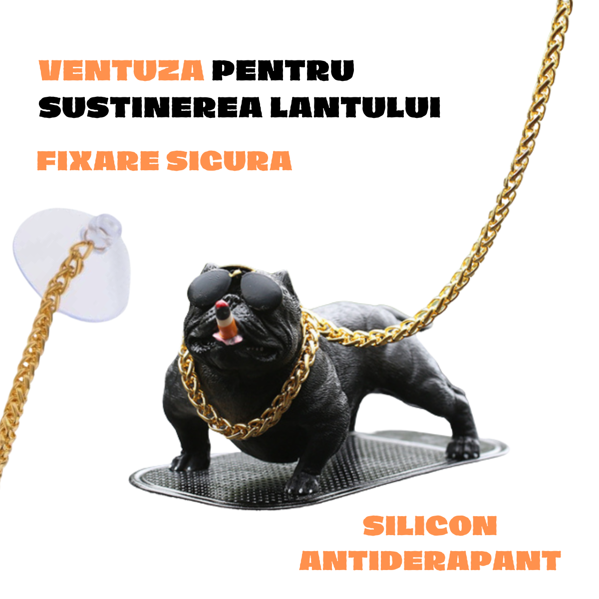 Figurina Decorativa Pitbull, Ornamente Auto, Prindere pe Bord, Suprafata Antialunecare Inclusa, Usor de Montat