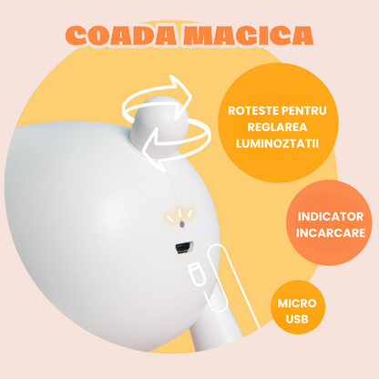 Lampa de Veghe Interactiva, Model Ren Alb, Citit, LED, Lumina Reglabila, Portabila, USB, Autonomie 10H